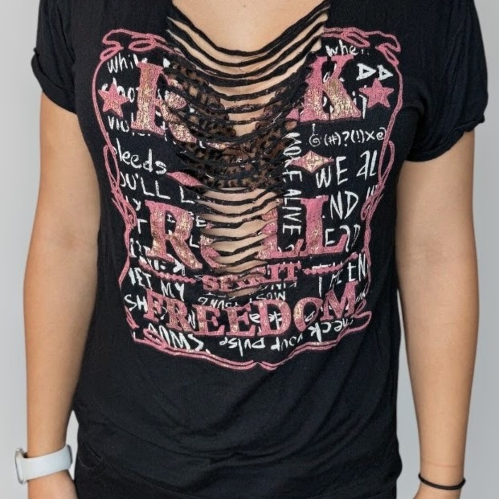 Love J Black and‎ Pink Cut-Out Graphic Tee